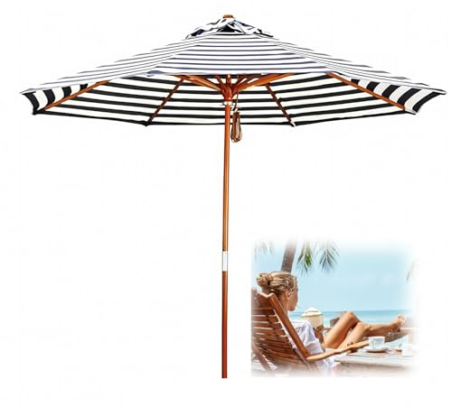 QUSYZD Parasol Rond de 9 Pieds, Parasol d'extérieur protégé du Soleil avec Rayures Noires et Blanches, pour terrasse, marché, arrière-Cour,