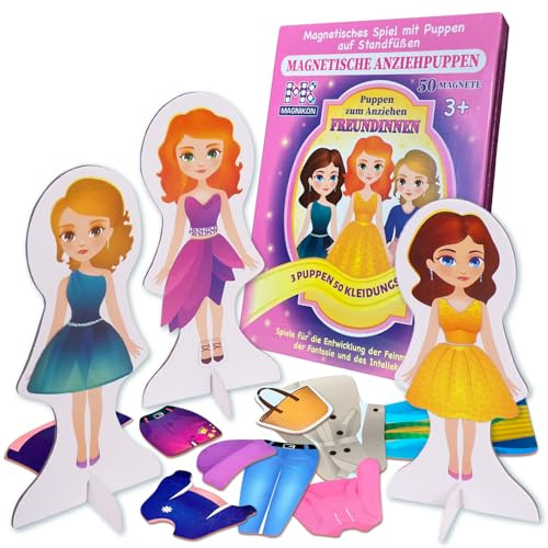 MAGNIKON Magnetische Anziehpuppen Freundinnen, Magnet Puppen zum Anziehen | Magnet Anziehpuppen, Anziehpuppen Magnetisch, Spielzeug für unterwegs, Anziehbuch, Magnetspiel mit 50 Magneten