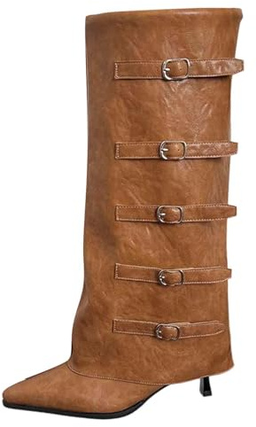 Generisch Bottes pour femme Shark Boots à talons hauts Slouchy Bottes larges Bottes d'hiver hautes Bottes d'hiver hautes rétro bout pointu Bottes pour femme Bottes longues au genou Bottes d'hiver
