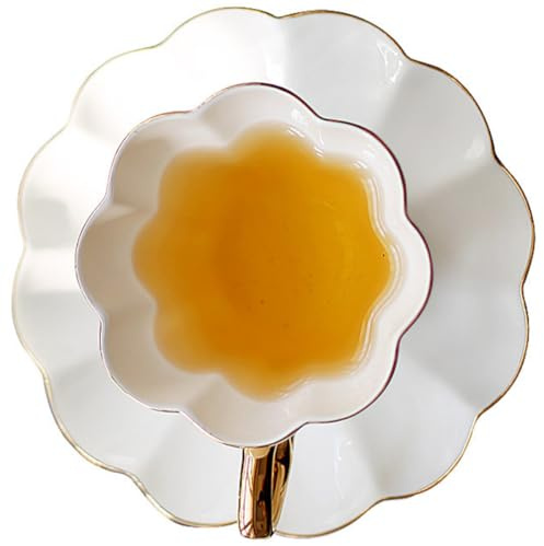 GALPADA Tasse en Céramique Soucoupe Tasse à Café Vintage Décor Doré Capacité Moyenne Couleur Blanche et Dorée Ensemble et 1 Soucoupe pour Thé Café et Boissons Chaudes à la Maison Bureau
