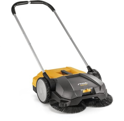 STIGA SWP 355 Utomhus påskjutande sopmaskiner – rengöringsbredd 55 cm, 30 cm dubbla borstar, 20 l avfallsbehållare, höjdjusterbar, perfekt för hårda ytor och områden upp till 1600 m²