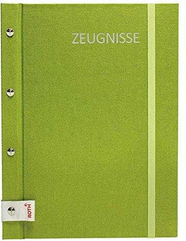 ROTH Zeugnismappe Metallium mit Buchschrauben – Green, Metallic-Buchleinen - mit 12 Klarsichthüllen DIN A4 für bis zu 24 Zeugnisse, weitere Prospekthüllen für Urkunden und Dokumente hinzufügbar