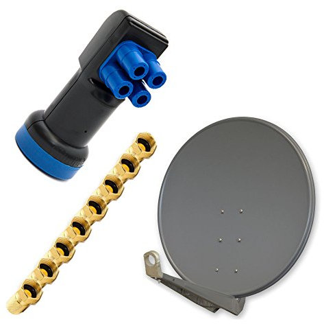 PremiumX Deluxe SAT Anlage bis 4 TV Receiver 100cm Satellitenantenne Aluminium Anthrazit mit LED Quad LNB inkl. 8X F-Stecker