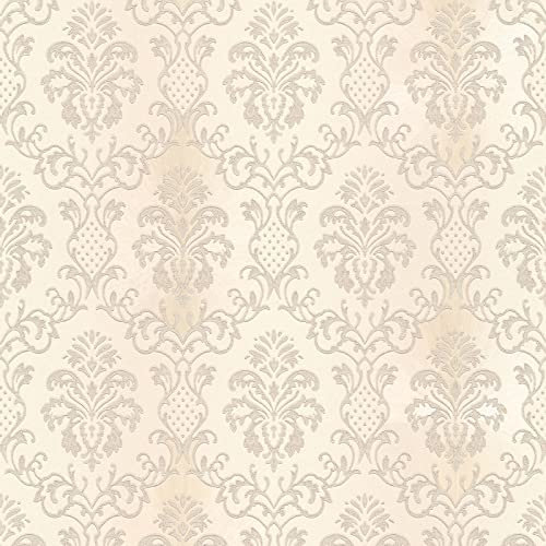 Ornament Tapete in Crème Silber | Esszimmer und Schlafzimmer Vliestapete mit Barock Muster | Elegante Vlies Mustertapete romantisch
