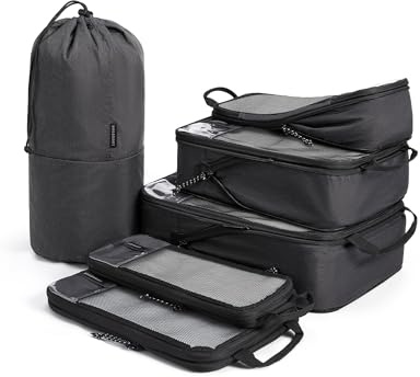 BAGSMART Compression Packing Cubes for Suitcases & Backpack, 6 Set Travel Organisers Bags with Label Pocket for Luggage, Travel Essentials, Holiday & Camping Accessories, Black