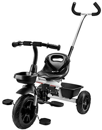 HyperMotion Dreirad für Kinder mit Steuergriff für Eltern, Sicherheitsgurten, bequemem Sattel, breite Rädern, Tobi Vector Dreirad für Jungen und Mädchen, erstes Fahrrad, Grau