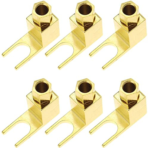Greluma 6 Stück Lautsprecherkabel Verbinder, Hi-End Banana zu Spaten Adapterstecker Lautsprecherkabel Draht Rechtwinkliger Spaten Gabel und Bindung Pfostenverbinder,Vergoldet