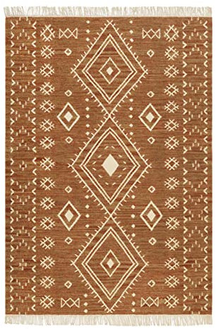 Kelim Teppich handgewebt - Naturfaser Läufer & Teppiche bestens geeignet fürs Wohnzimmer & Schlafzimmer, Handwebteppich & Wollteppich, nachhaltig & hochwertig, 200 x 290 cm, Braun Rot - Monaco