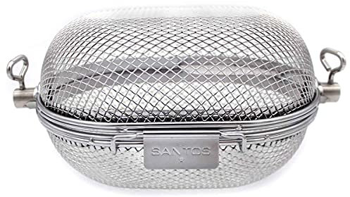 SANTOS XS Drehspieß-Korb für Drehspieße (Ø max14mm) - Grillkorb für kleine Grills - Grillzubehör - Kartoffelspalten, Chicken Wings, Pommes, Gemüse, Obst & Popcorn