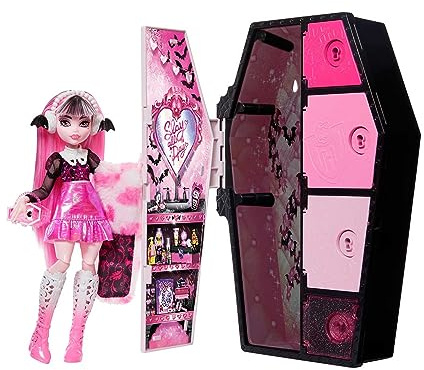Monster High Skulltimate Secrets Fearidescent - Draculaura Puppe und Sargförmiger Spind mit über 19 Überraschungen, Color-Reveal-Effekt, für Kinder ab 6 Jahren, HNF73