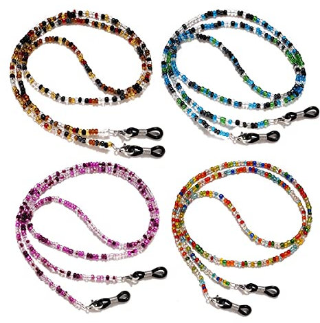 FIDDAA 4 Bunte Perlen-Brillenketten, Sonnenbrillen-Halter um den Hals, Acryl-Brillen-Aufhänger