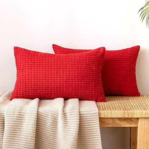 EMEMA Kordsamt Kissenbezug Granulat Dekorative Sofakissen Dekokissen Kissenbezüge Couchkissen Kissenhülle Weich Kissen Bezug Zierkissen für Sofa Couch Wohnzimmer 2er Set 30x50 cm Rot