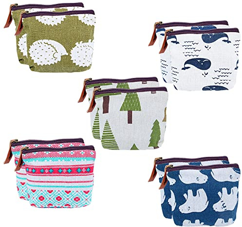Rebanky 10 Mini Geldbörsen mit Reißverschluss aus Canvas, für Kleingeld | Kleine Stofftäschchen für Münzen, Schlüssel und Kleinteile; kleine täschchen für Frauen und Mädchen