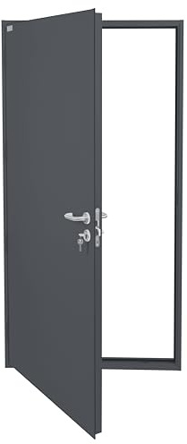 Steel Security Personnel Pedestrian Door - Industrial Grade Exterior Outdoor Security Door for Garage, Warehouse, Shed, Industrial Unit, Shed, Farm Barn (840 * 2035mm Inwards, Grey)