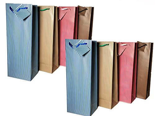Geschenktüten -K&B Vertrieb- Geschenktaschen Flasche 13,0 x 36,0 x 8,5cm GESTREIFT Flaschen Flaschentüte Geschenktüte Weintüte Sekttüte Geschenkbeutel 675-12 Stück