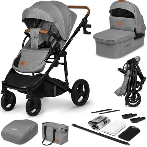 LIONELO MARI TOUR 2en1 Poussette Canne Bébé jusqu'à 22 kg Nacelle Siège-auto Réglage du Dossier Pliable Ceintures à 5 points, Roues Tout Terrain 360° Poussettes Combinées