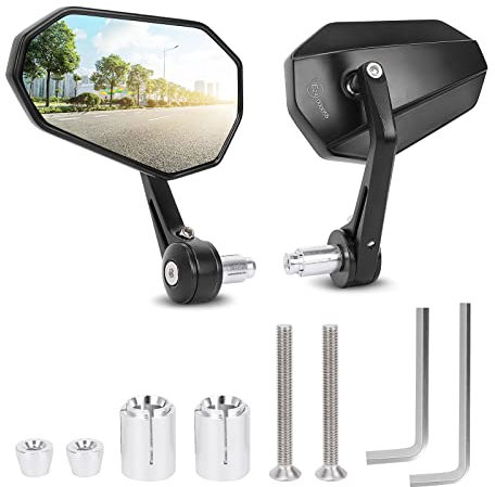 SUPAREE Motorcycle Mirrors Universal Motorcycle Bar End Mirrors Motorcycle Rearview Mirrors Extension Motorbike Side Wing Mirror Clear Glass for Towing Safe with E-MARK 2 Pack