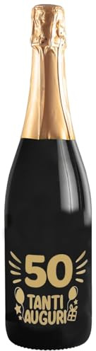 Bottiglia di Prosecco D.O.C. Extra Dry 0.75 lt., per idea regalo di compleanno 50 anni per lui e per lei, tanti auguri con etichetta in oro (Oro, 50)