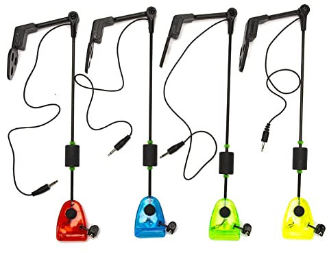 4-Teiliges Angel-Swinger-Set, Angel-Bissanzeiger-Anzeigen im Reißverschlussetui, LED-Beleuchteter Swinger zum Karpfenangeln