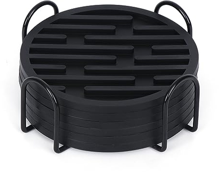 ALXBSONE Untersetzer Gläser, 6er Set Silikon Rund Tisch Untersetzer-Set, Absorbierender Tassenuntersetzer, Coasters für Wohnkultur(Schwarz)