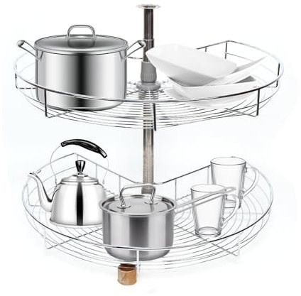 KEESUNG EC Schrank Karussell, 2 Etagen Drehbeschlag Küchenschrank 270°Drehkorb Karussell Schrank 71cm Drehboden Eckschrank Küche Schublade Drahtkorbschublade Unterschrank