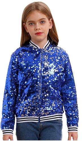 inhzoy Unisex Kinder Glänzende Pailletten Jacke Langarm Glitzer Bomberjacke Mit Reißverschluss Sport Freizeitjacke Streetdance Hip Hop Jacke