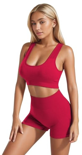 dohomiryo Racerback Sport Set Damen 2 Teiliges Sport BH+High Waist Shorts | dohomiryo Sport Set Damen Gym Workout Set Nahtlose Yoga Set Zweiteiler Gym Set Sport Bra Scrunch Leggings Fitness Outfit
