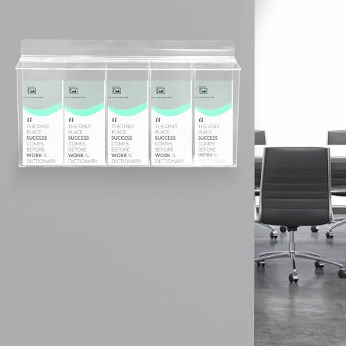Kaichenyt 5-Fach Lang Prospektbox, Flyerhalter im Hochformat aus Acryl Klar Wandbefestigung Prospekthalter mit Deckel Tragfähigkeit 3kg