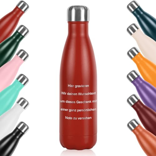 polar-effekt Edelstahl Sport Wasserflasche 500 ml in Rot - Flasche mit Gravur - Kohlensäure geeignet - leicht und robust