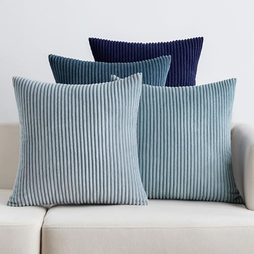 EMEMA Kissenbezug 45x45 Kordsamt Dunkelblau Serie Sofakissen 4er Set | Dekokissen Kissenbezüge Kord Kissenhülle Zierkissenbezug Dekorative Cord Kissen Weiche für Sofa Wohnzimmer Schlafzimmer