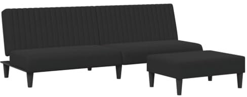 vidaXL Sofagarnitur 2-TLG., Schlafsofa mit Fußhocker, Klappbett Klappsofa mit Schlaffunktion, Bettsofa Sofabett Sofa Couch, Schwarz Samt