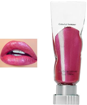 Glitter Lip Gloss Shimmering Lipsticks, Non-Stick Cup Rose Red Lipstick, Highly Pigmented Long Lasting Liquid Lipstick Lip Gloss Metallic Pink Lip Stain, Gift for Women & Girls