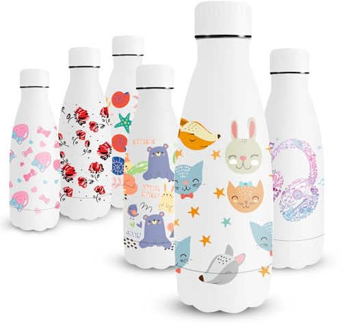 Vikaster Gourde Isotherme Enfant, 350mlGourde Inox Isotherme, Impression 3D Gourde Isotherme Petite, Gourde Reutilisable, Sans-BPA, Etanche bouteille Approprié & Enfant, Sport, école, Extérieur