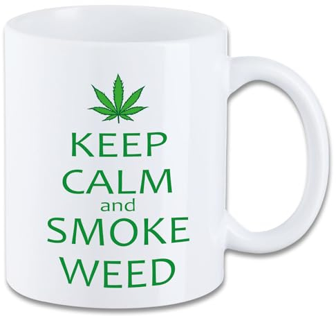 Tasse mit Spruch ″Keep calm and smoke weed″ T23 Motiv Geschenk Cannabis Gras Marihuana Ganja Geburtstag Spruchtasse Motivtasse Mug