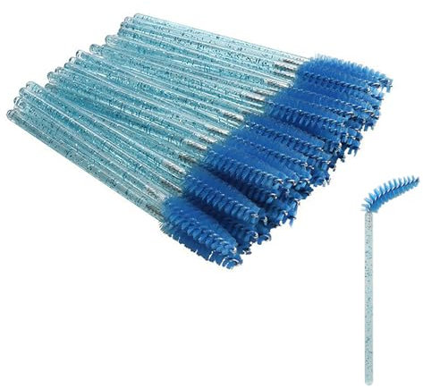 SHUBEIEUMI 50PCS Scovolini Mascara Monouso, Scovolino Monouso Mascara per L'estensione Delle Ciglia, Mini Scovolino Cils, Applicatore Mascara per Trucco(Blu Cristallo)