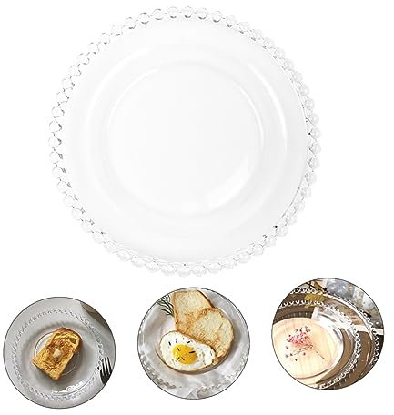 TOPBATHY 1pièces Assiette Verre Avec Bord Perlé Plateaux Pour Salade Fruits Et Desserts Vaisselle Décorative Pour Fêtes Et Usage Quotidien