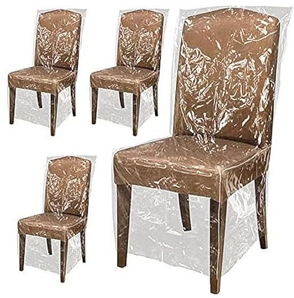 SagaSave Plastic Dining Chair Covers, 4 Pcs Clear Waterproof PVC Dining Chair Protector, Dust Cover for Most Chairs