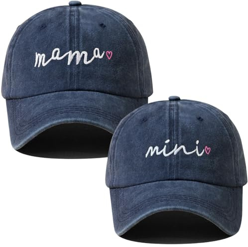 Yaopelky 2 x Mama- und Mini-Hüte, bestickt, verstellbar, Eltern-Kind-Baseballkappen, Mutter und ich, passendes Hut-Set
