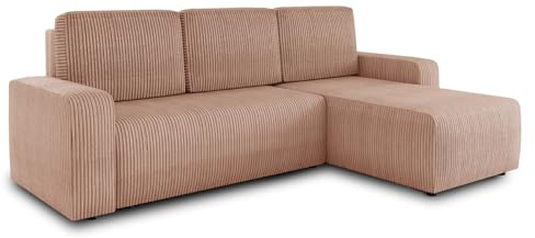 Sofnet Ecksofa Roma L mit Schlaffunktion und Bettkasten - Cord Stoff - L-Form Couch, Polstersofa, Schlafsofa, Sofagarnitur - Ottomane Universal (Pink (Poso 052))