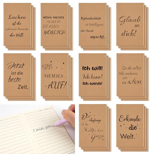 30 Stück Kleine Notizbuch A6, Inspirierende Mini Notizblöcke mit Spruch | 10 Stile, Tragbare Notizbuch für Schule Büro Reise Mitarbeiter Geschenk(Kraftpapier Einband)