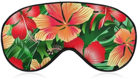 Muster (220) Neuartige bedruckte Schlafmaske mit Augenschutz, kompatibel mit hawaiianischen tropischen Blumenpflanzen, weiche Augenbinde mit elastischem Band, Nacht-Augenschutz, Reise-Nickerchen für F