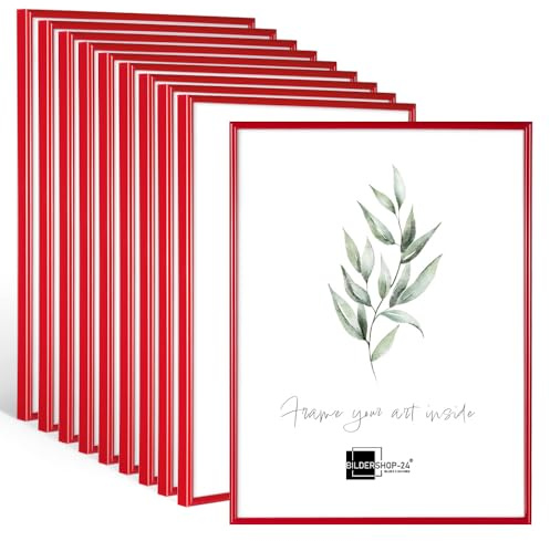 10 cornici in plastica moderne, 13 x 18 cm, colore rosso, con espositore da tavolo