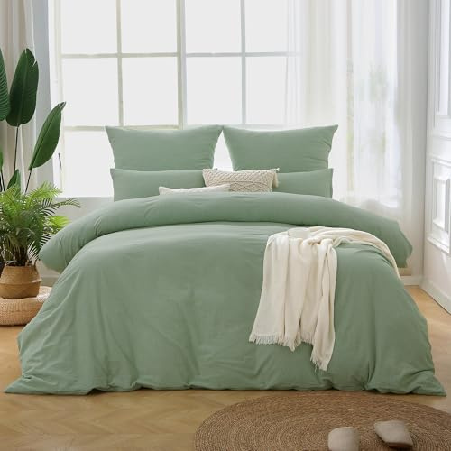 ATsense Bettwäsche 135x200 Baumwolle Gestreift - 4teilig Bettwäsche-Sets Grün, Öko-Tex Zertifiziert Hypoallergen Atmungsaktiv, 2 Bettbezug 135x200 und 2 Kissenbezüge 80x80