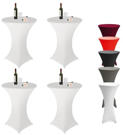 DYOUen 4 Stück Stretch Stehtisch Hussen, Elastische Hussen für Stehtische Ø 80 – 85 cm Weihnachten,Maschinenwaschbar bis 40°C Bar Counter, Runde Tisch Hochzeit, Geburtstagsfeier (Weiß-4, XL-4)