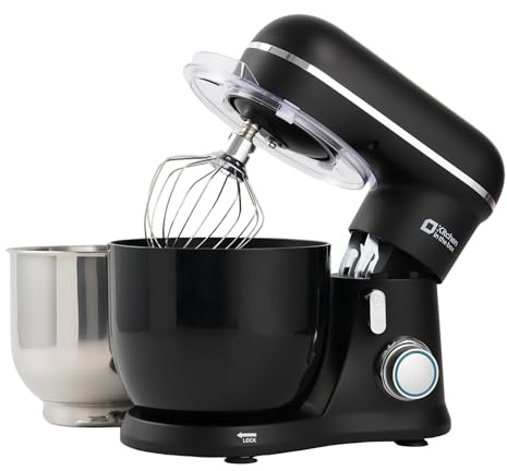 Kitchen in the box Small Stand Mixer, Mini Food Mixer for Baking with Two 3.5L Bowls, Dough Hook, Whisk, Beater, 10 Speed Settings Portable Lightweight for Daily Use (Black)
