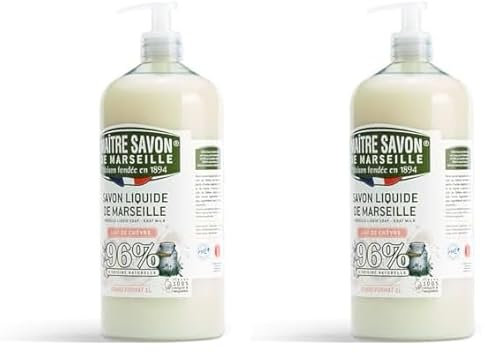 Maître Savon de Marseille - Savon de Marseille liquide Lait de Chèvre- 1L - 96% d'origine naturelle (Lot de 2)