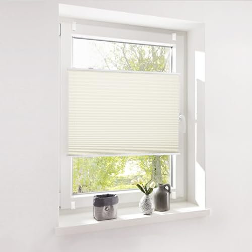 Deswell Plissee ohne Bohren Klemmfix Beige B90 x H130 cm Plisseerollo Blickdicht Sichtschutz Sonnenschutz Jalousien Easyfix Plissees Lichtdurchlässig Rollo für Fenster & Tür
