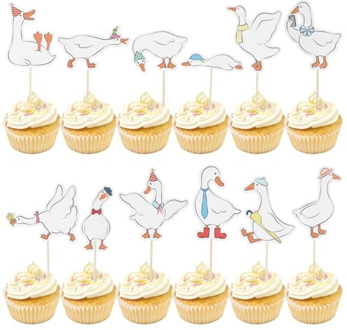 Tinoaly 24 Stück Alberne Gänse Cupcake Topper, Süße Weiße Gänse Geburtstagskuchen Dekorationen für Kindergeburtstagsparty Zubehör Babyparty Tierthema Kuchendekorationen | Geburtstagstortendekorationen für Kindergeburtstag, Partyzubehör, Babyparty, Tiermotiv-Kuchendekoration