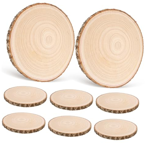 WEKAMOS 8pcs Paulownia Wood Chips for Crafts Wood Slices Bark Natural Rounds for Table Decoration Craft Supplies