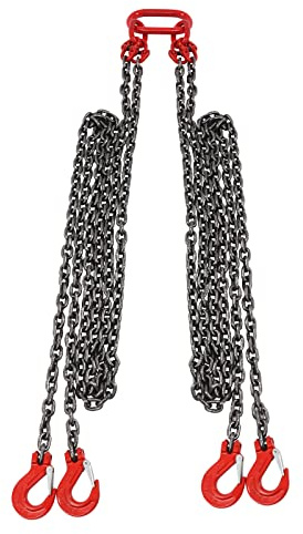 5 Ton Chain Sling, 10/16 Inch x 10 Ft G80 Manganese Steel 4 Leg Chain Slings, Engine Lift Chain with Hooks for Various Lifting and Moving Activities